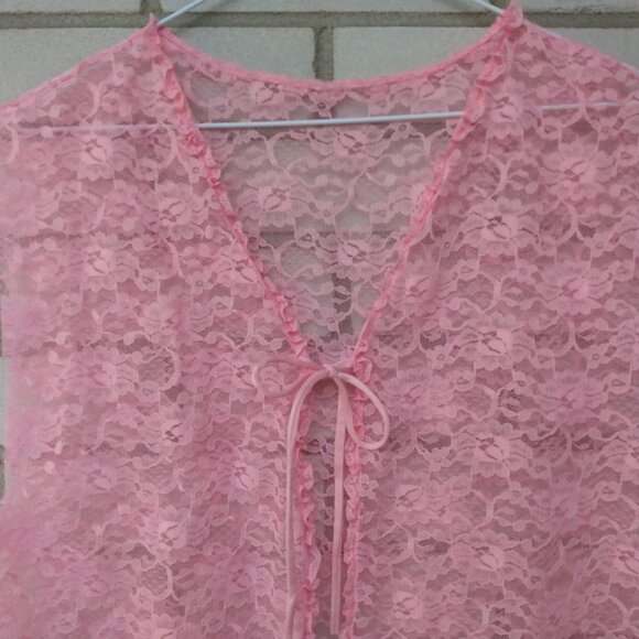 Vintage Pink Lace Vest 39" Bust Bed Jacket Lingerie Retro Feminine - Picture 5 of 12